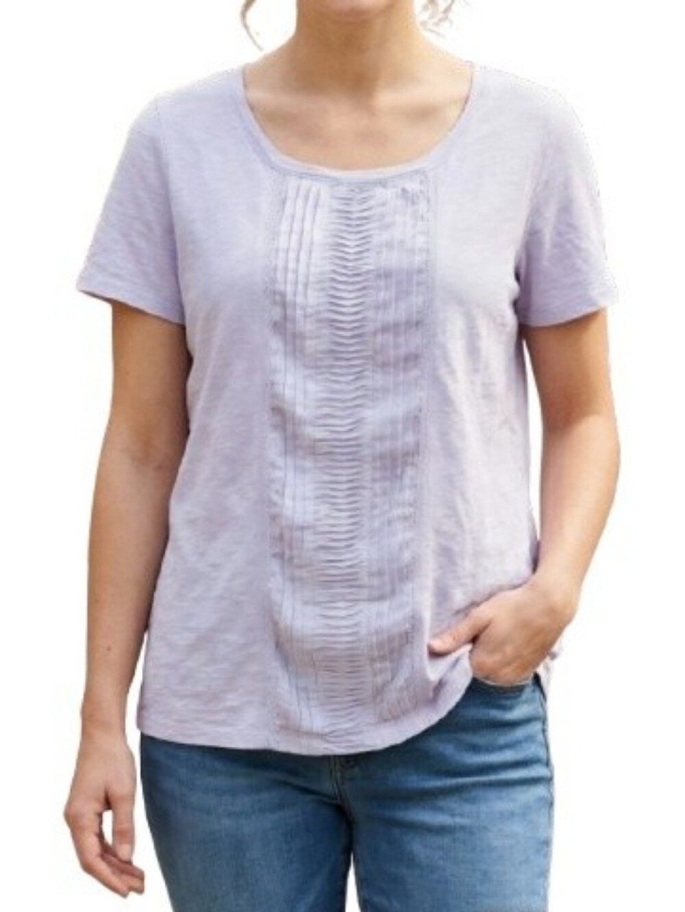 Croft & Barrow Plus Lilac Purple Blouse Pleats Lace Center 100% Cotton